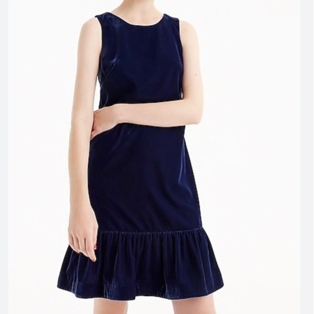 J. CREW | Dark Navy Blue Velvet Sleeveless Jumper Dress Ruffle Hem | Size 8